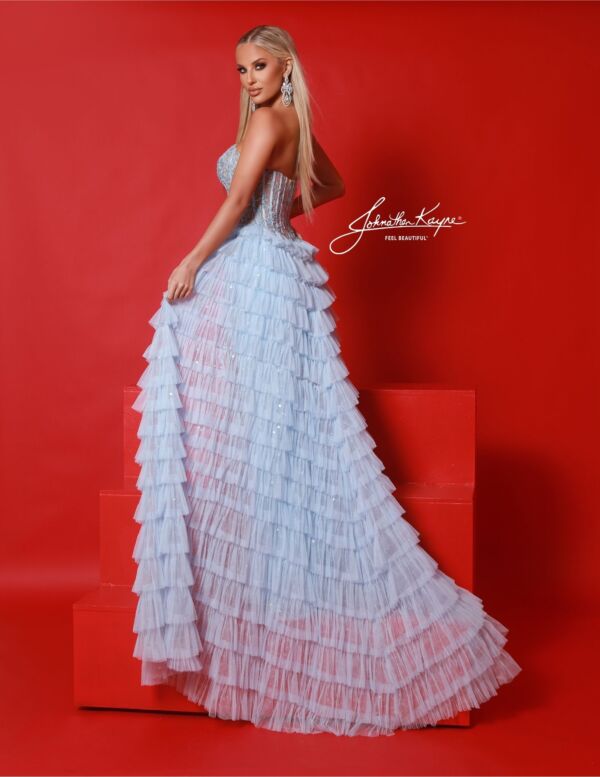 Johnathan Kayne 3083 Ruffle Overskirt Strapless Corset Dress