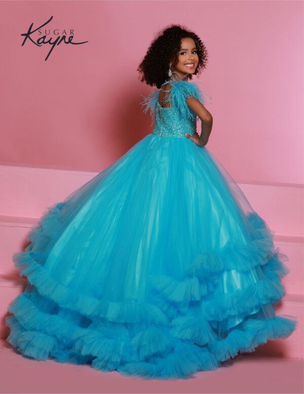 Johnathan Kayne C327 Ruffle Hem Feather Sleeve Dress