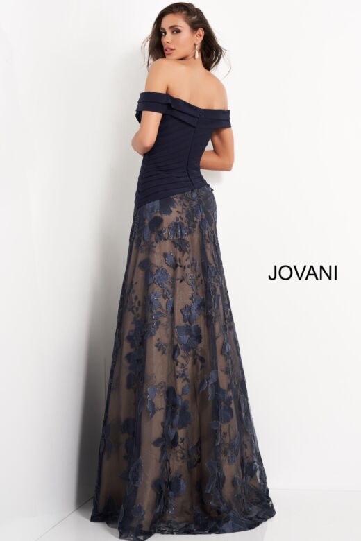 Jovani 02852 Embroidered Skirt Pleated Bodice Dress