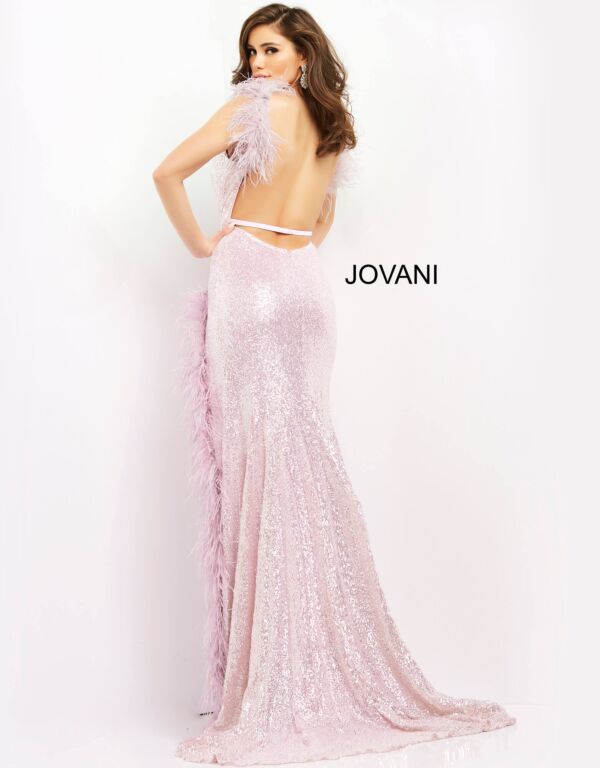 Jovani 06164 Feather Strap High Slit Dress