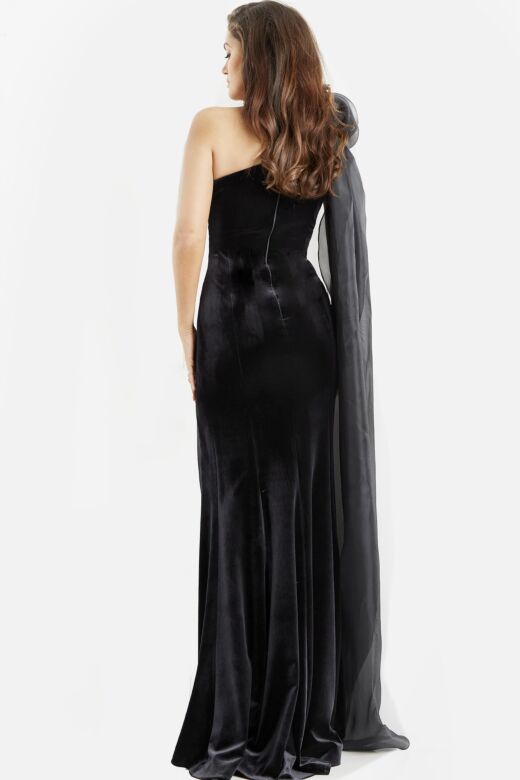Jovani 08116 Shoulder Cape High Slit Dress