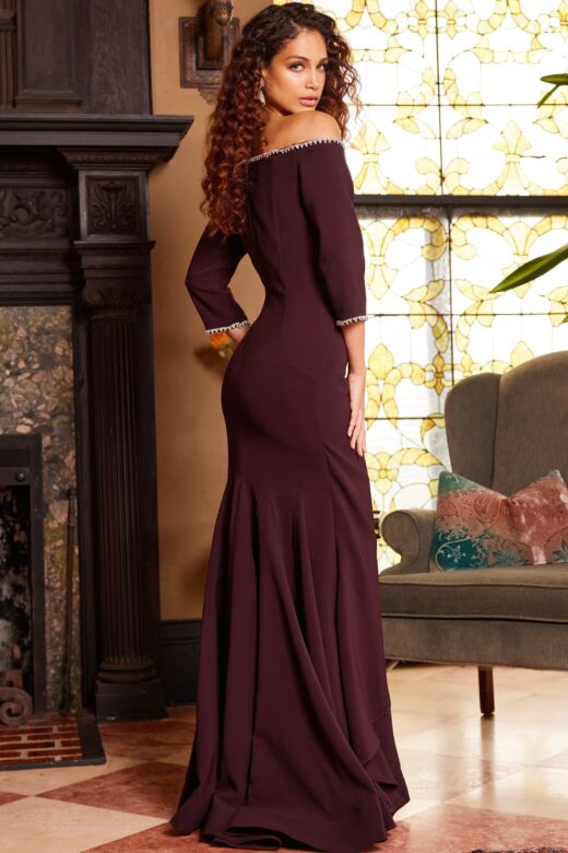 Jovani 23190 Three Quarter Sleeve Off The Shoulder Dress