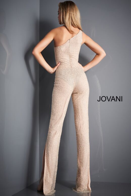 Jovani 3816 One Shoulder Beaded Jumpsuit