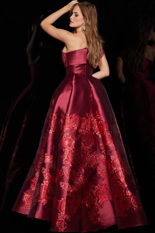 Jovani 09610 Floral Skirt One Shoulder Dress