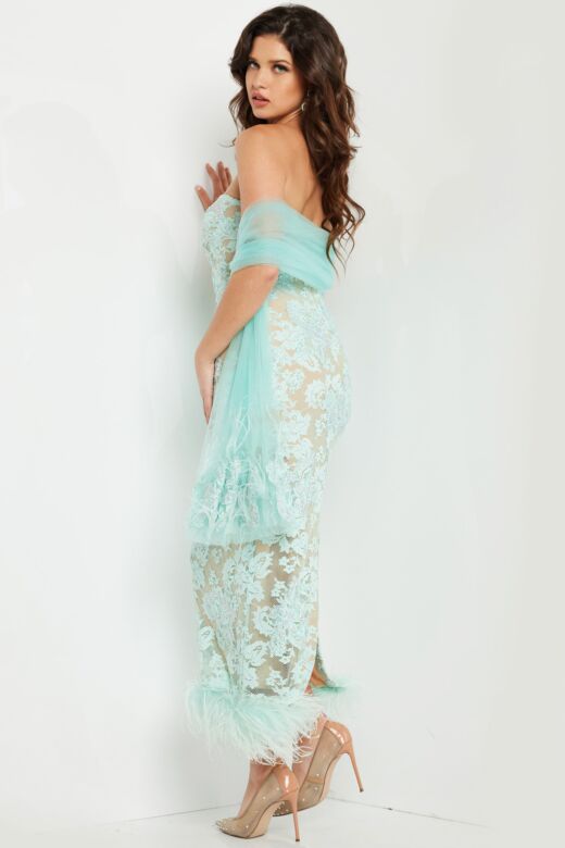 Jovani 24256 Feather Hem Strapless Dress