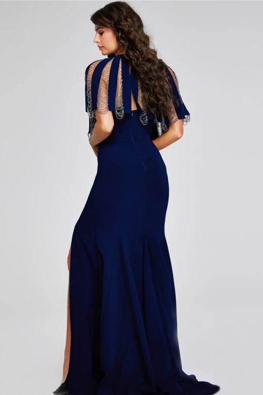 Jovani 37386 Cape Sleeve High Slit Dress