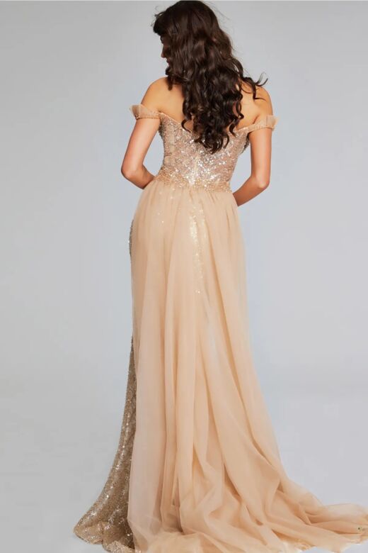 Jovani 39389 Ruffle Neckline Overskirt Dress