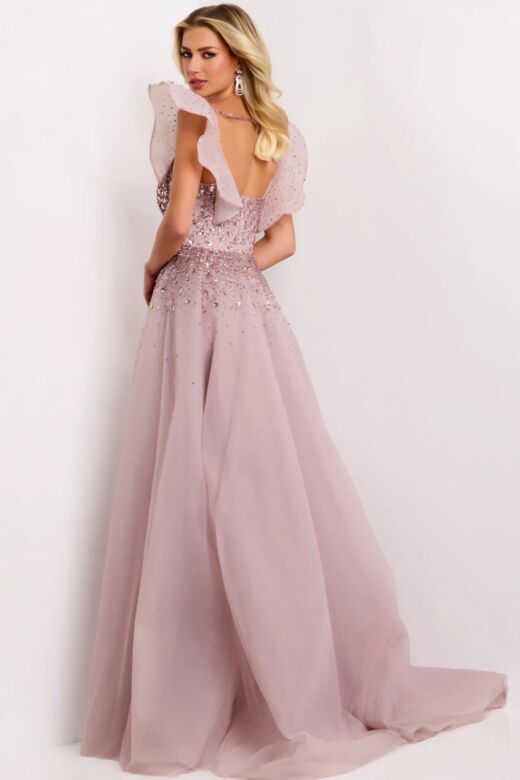 Jovani 37423 Ruffle Sleeve Embellished Dress