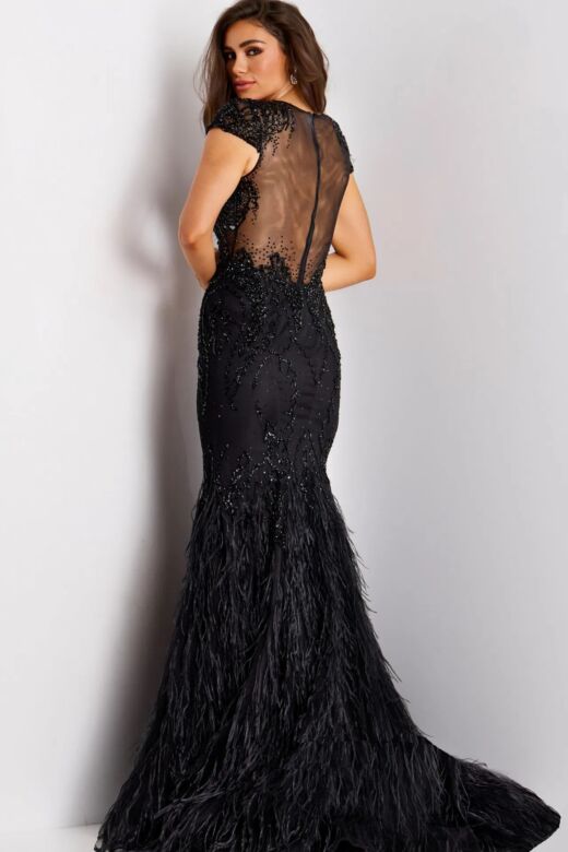 Jovani 37542 Feather Skirt Embellished Dress