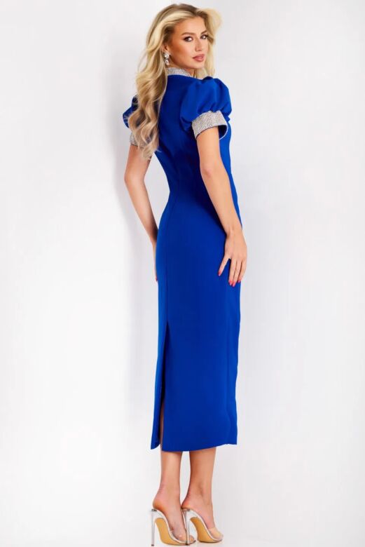Jovani 43773 Back Slit Puff Sleeve Dress