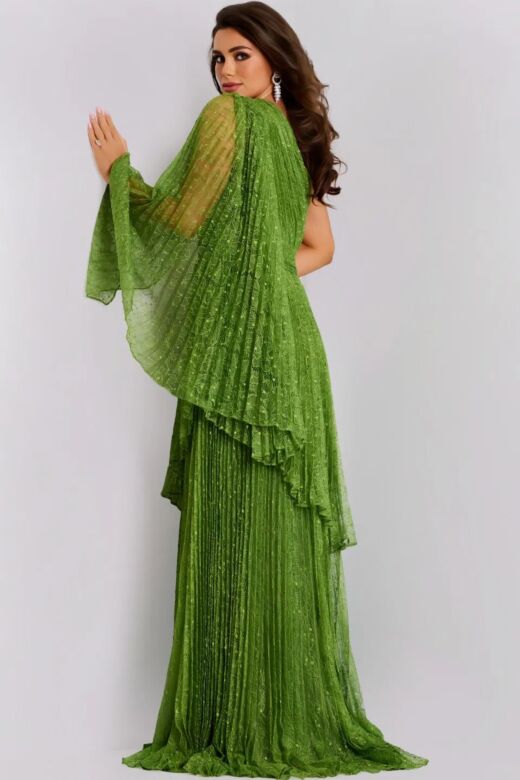 Jovani 44687 Illusion Sleeve One Shoulder Dress