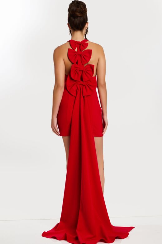 Jovani 47637 Plunging Halter Neck Panel Train Dress
