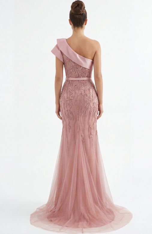 Jovani 49732 Asymmetric Rosette Sleeve Beaded Dress