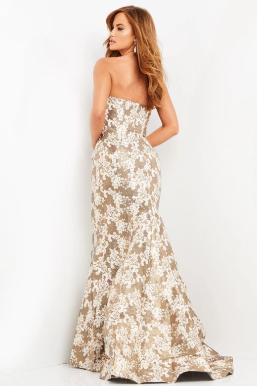 Jovani 06760 Strapless Floral Dress with Wrap