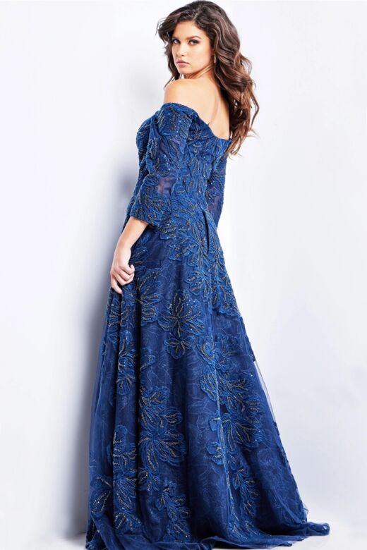 Jovani 08507 Three Quarter Sleeves Embroidered Dress