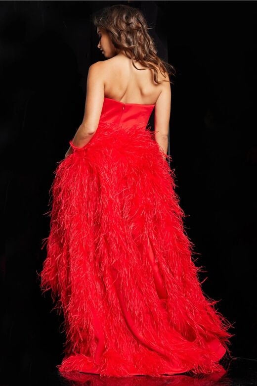 Jovani 22817 Feather Overskirt Strapless Jumpsuit