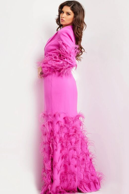 Jovani 23075 Feather Sleeves Blazer Dress