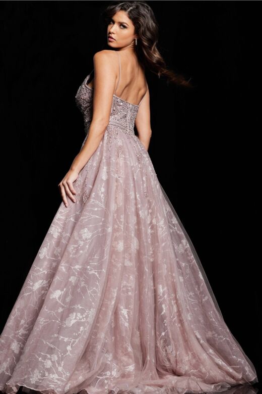 Jovani 24001 Long Overskirt Floral Glitter Dress