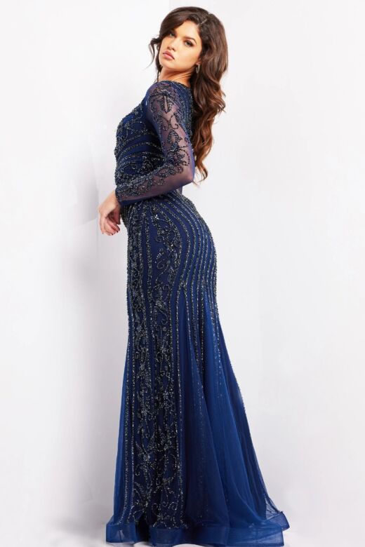 Jovani 24236 Illusion Sleeves Embellished Dress