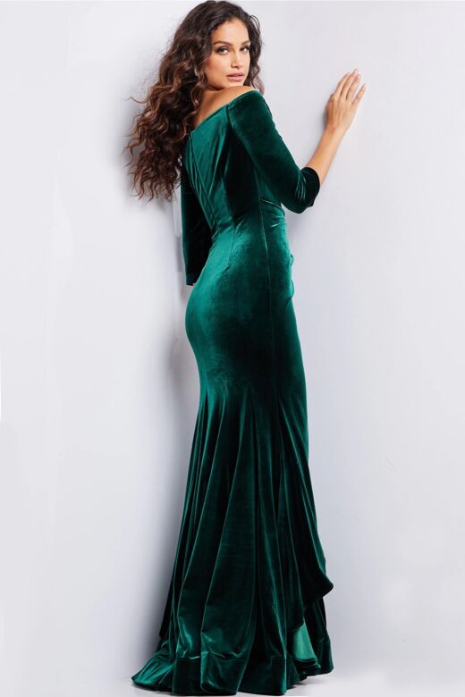 Jovani 36458 Three Quarter Sleeves Velvet Dress