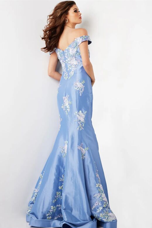 Jovani 37257 Floral Appliques Off The Shoulder Dress