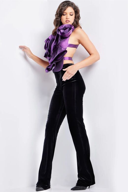 Jovani 37362 Floral Top Exposed Back Pant Suit