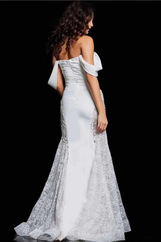 Jovani 38501 Lace Side Off The Shoulder Wedding Dress