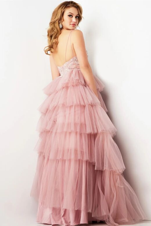 Jovani 38577 Layered Skirt Embroidered Bodice Dress