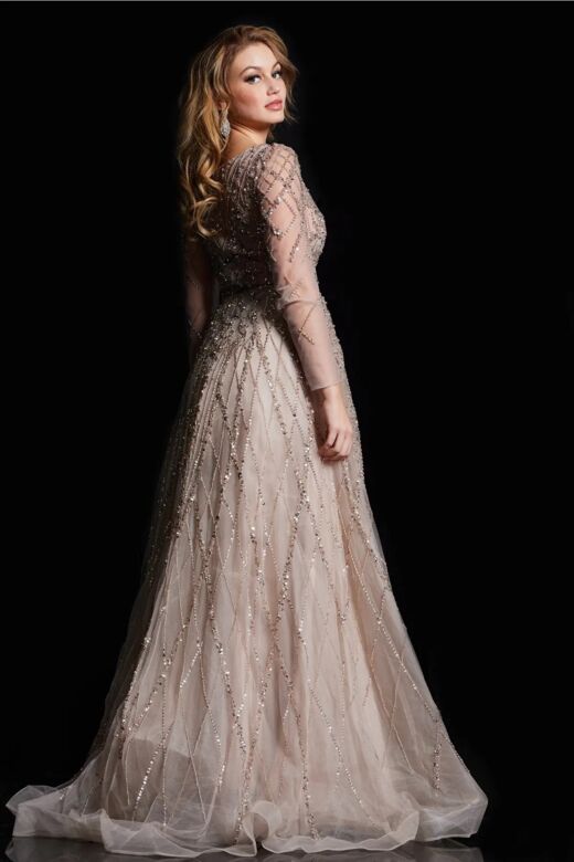 Jovani 38589 Long Sleeves Embellished Dress