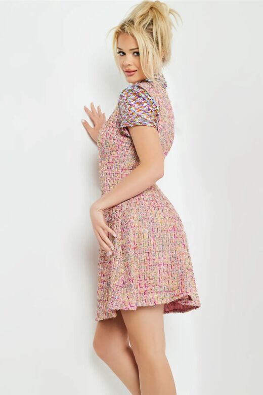 Jovani M68930 High Neck Short Sleeve Dress