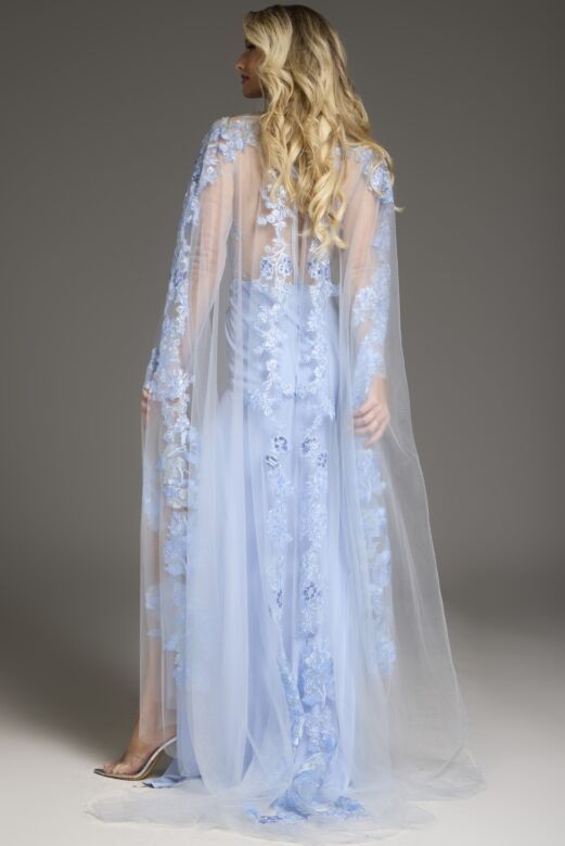 Jovani 07399 Floral Cape Illusion Bodice Dress