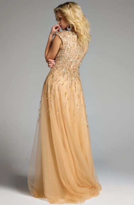 Jovani 26123 V-Neck Beaded Bodice A-Line Dress