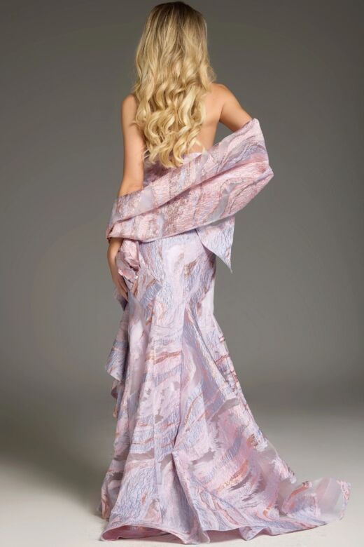 Jovani 31137 Ruffle Skirt Strapless Jacquard Dress