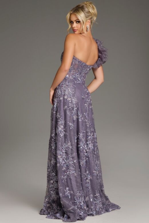Jovani 37353 One Strap Floral Embroidered Corset Dress