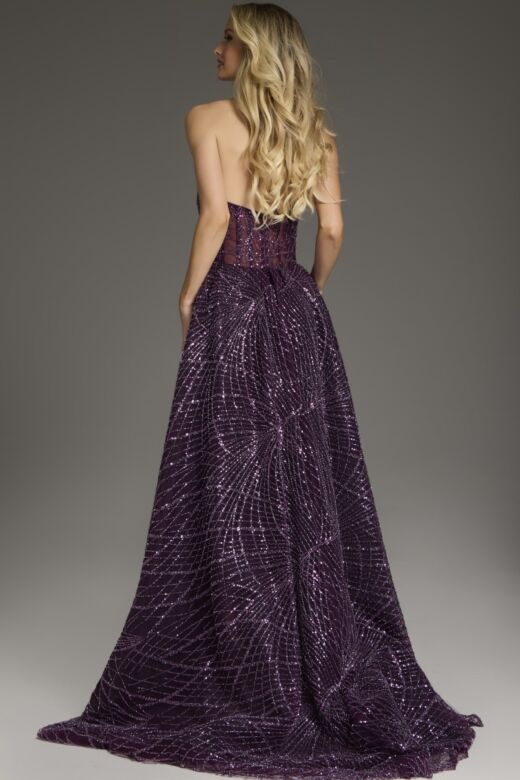 Jovani 39029 Long Overskirt High Slit Strapless Dress