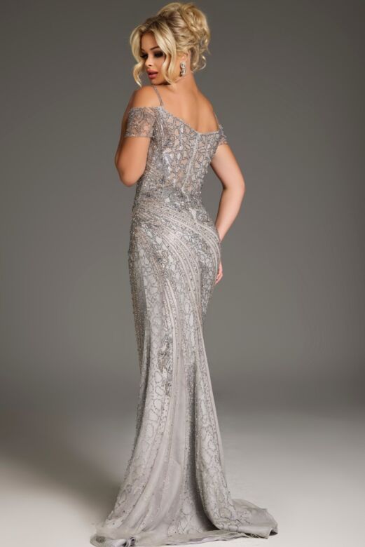 Jovani 39175 Center Slit Sheer Corset Embellished Dress