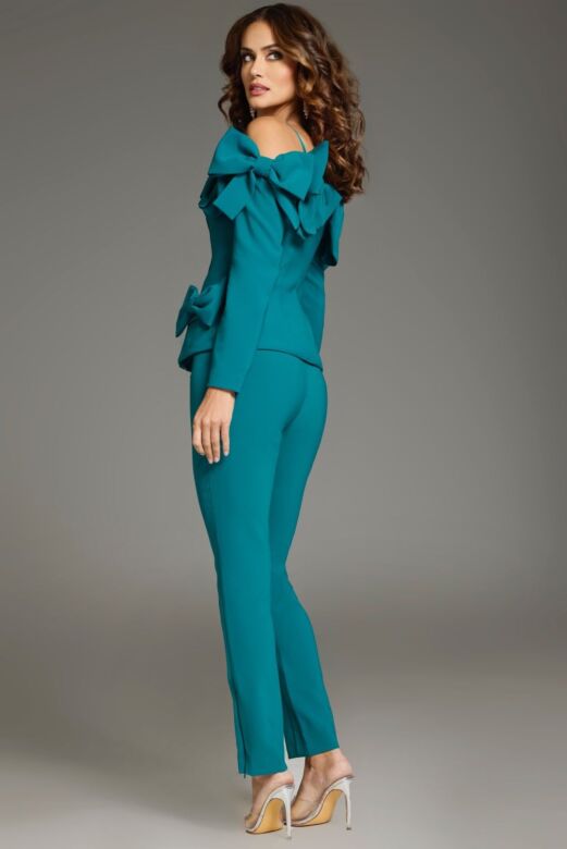 Jovani 39840 Bow Appliques Off The Shoulder Pant Suit