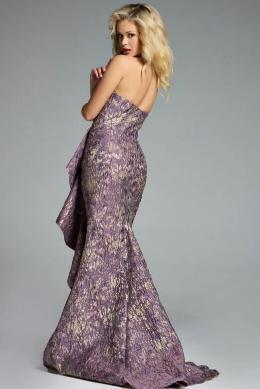 Jovani 41134 Ruffle Skirt Strapless Brocade Dress