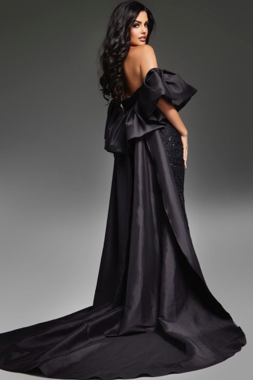 Jovani 42137 Cape Train Strapless Embellished Dress
