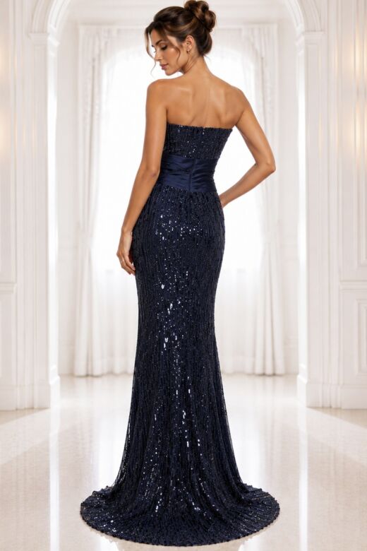 Jovani 42427 Pleated Waist Side Tail Strapless Dress