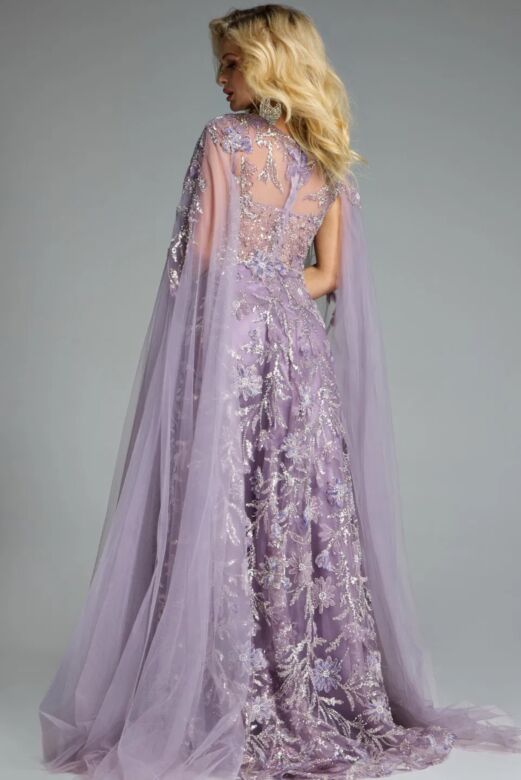 Jovani 43312 Cape Sleeve Illusion Neck A-Line Dress