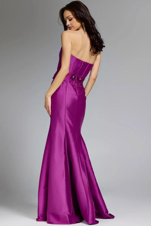 Jovani 43817 Corset Bodice Floral Applique Waist Dress