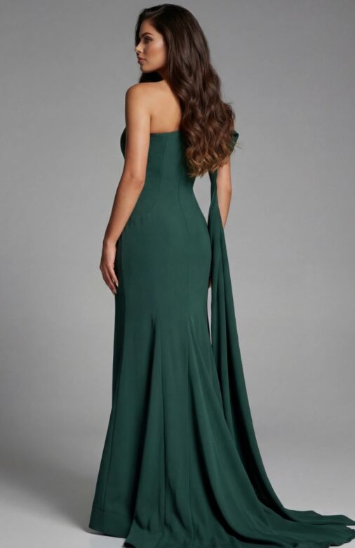 Jovani 44177 Asymmetric Neck Shoulder Bow Streamer Dress