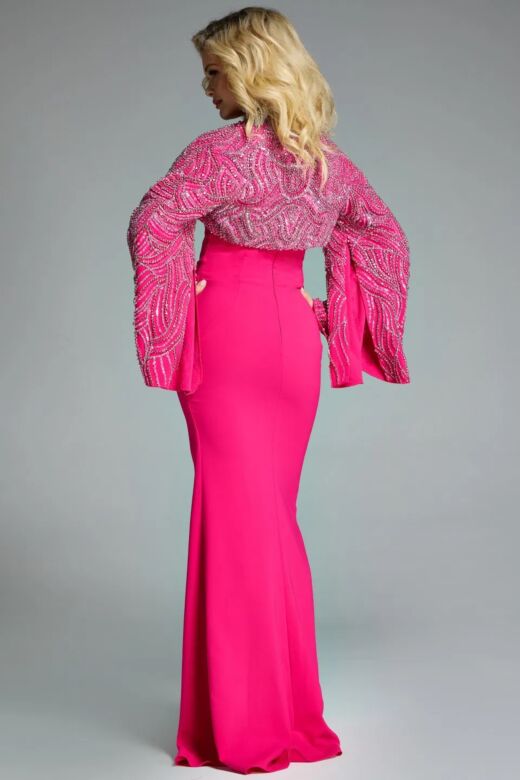 Jovani 44254 Beaded Cape Sleeve Draped Skirt Dress