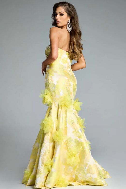 Jovani 44351 Strapless Mermaid Silhouette 3D Floral Appliques Dress