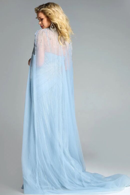 Jovani 44840 Sheer Cape Sweetheart Neck Embellished Dress