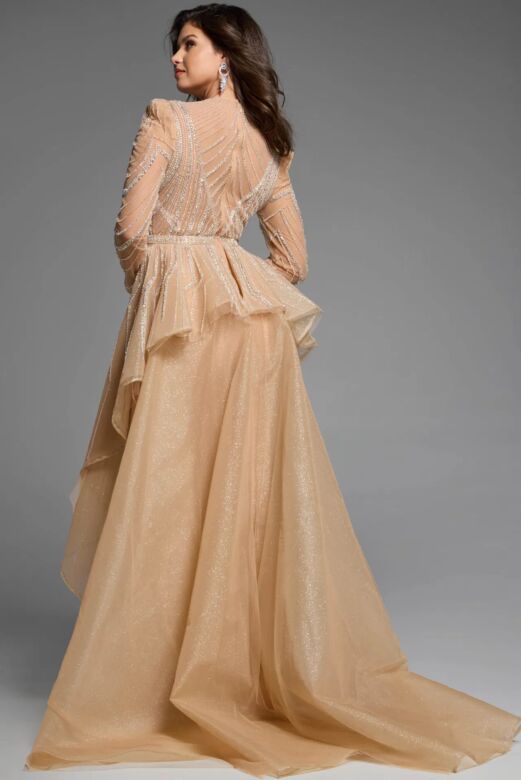 Jovani 44841 Juliet Sleeve Illusion Jewel Neck Overskirt Dress