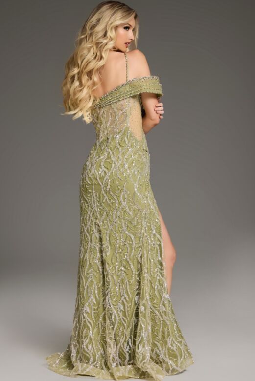 Jovani 45072 High Slit Off The Shoulder Embellished Dress