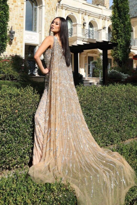 Jovani 36358 Draped Cape Sleeves Evening Gown