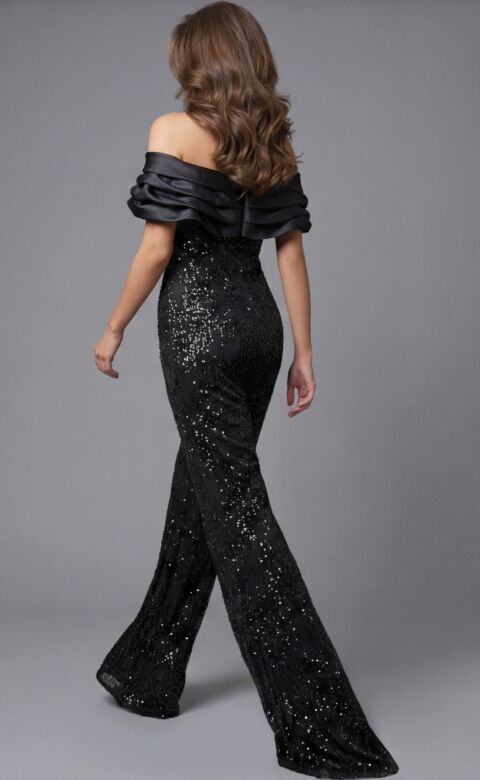 Jovani 44018 Pleated Bodice Off The Shoulder Jumpsuit